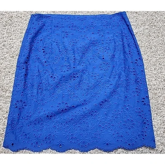 Talbots A-Line Skirt Women's Eyelet Royal Blue Sz 6 NWT cotton lined $109 32x20 - Picture 5 of 14